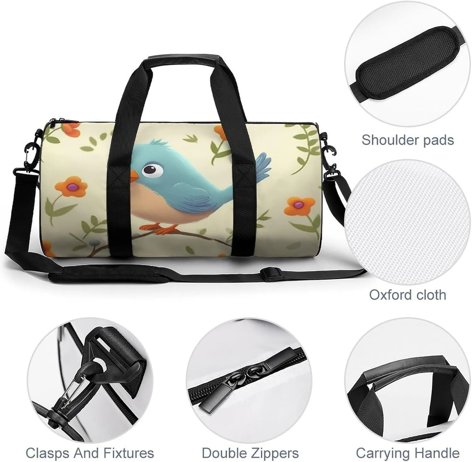 Gym Bags for Men Women Cute Bird Duffle Bag Travel Overnight Bag with Shoe Compartment Tote Bags
