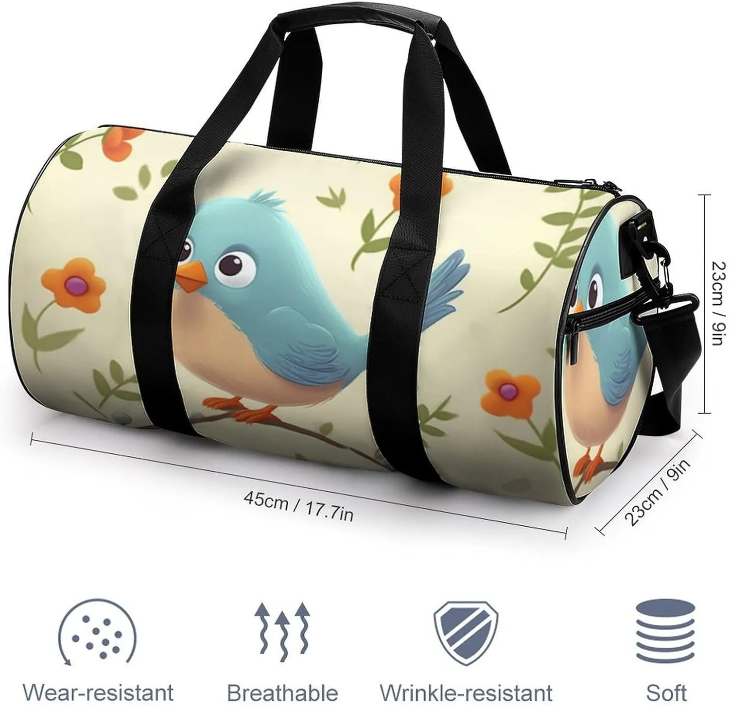 Gym Bags for Men Women Cute Bird Duffle Bag Travel Overnight Bag with Shoe Compartment Tote Bags