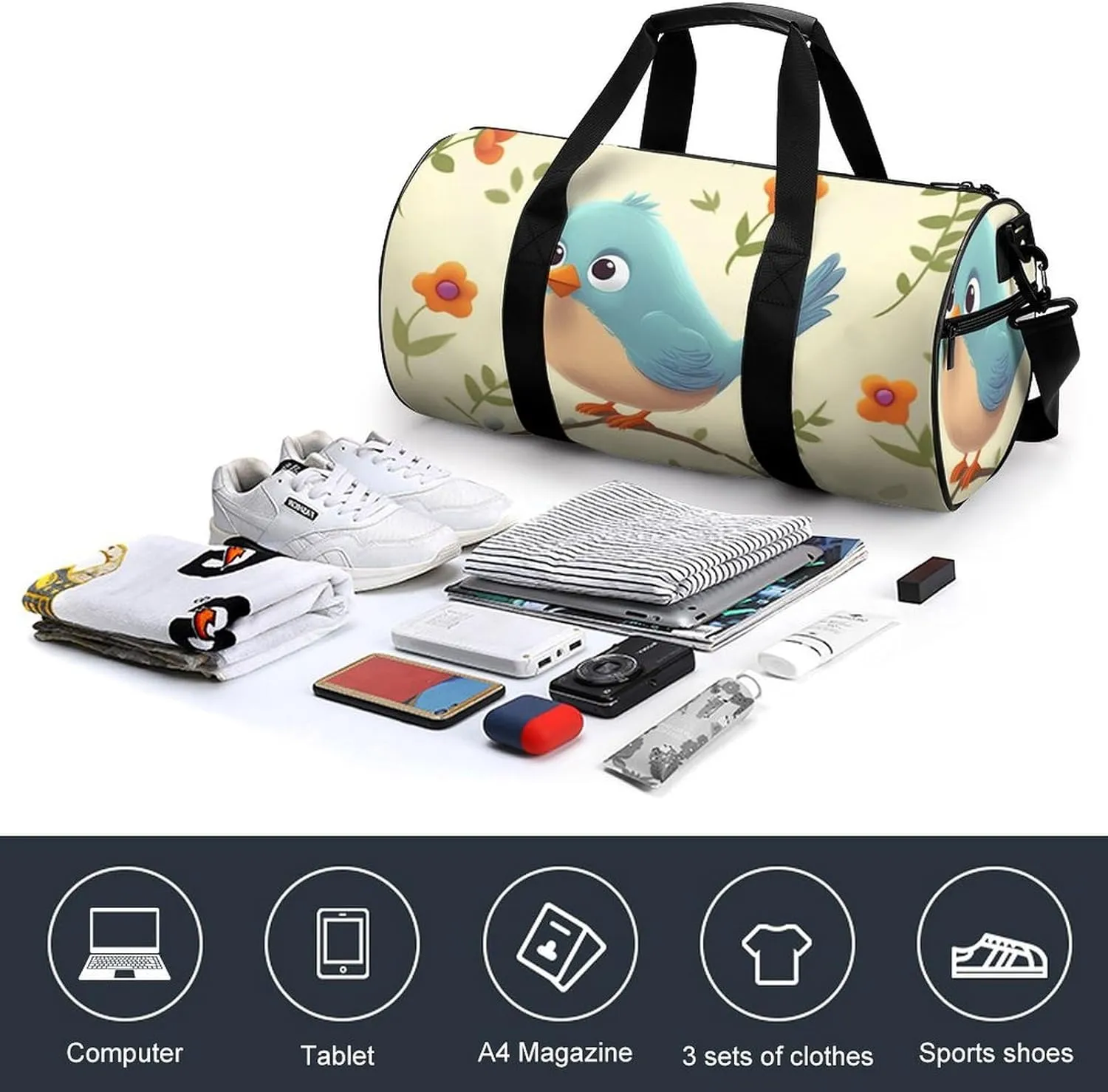 Gym Bags for Men Women Cute Bird Duffle Bag Travel Overnight Bag with Shoe Compartment Tote Bags