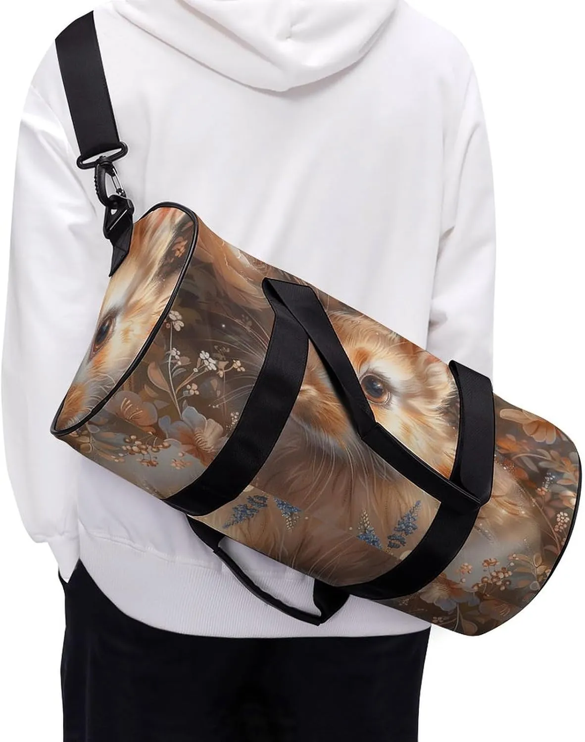 Gym Bags for Men Women Floral Art Bunny Duffle Bag Travel Overnight Bag with Shoe Compartment Tote Bags