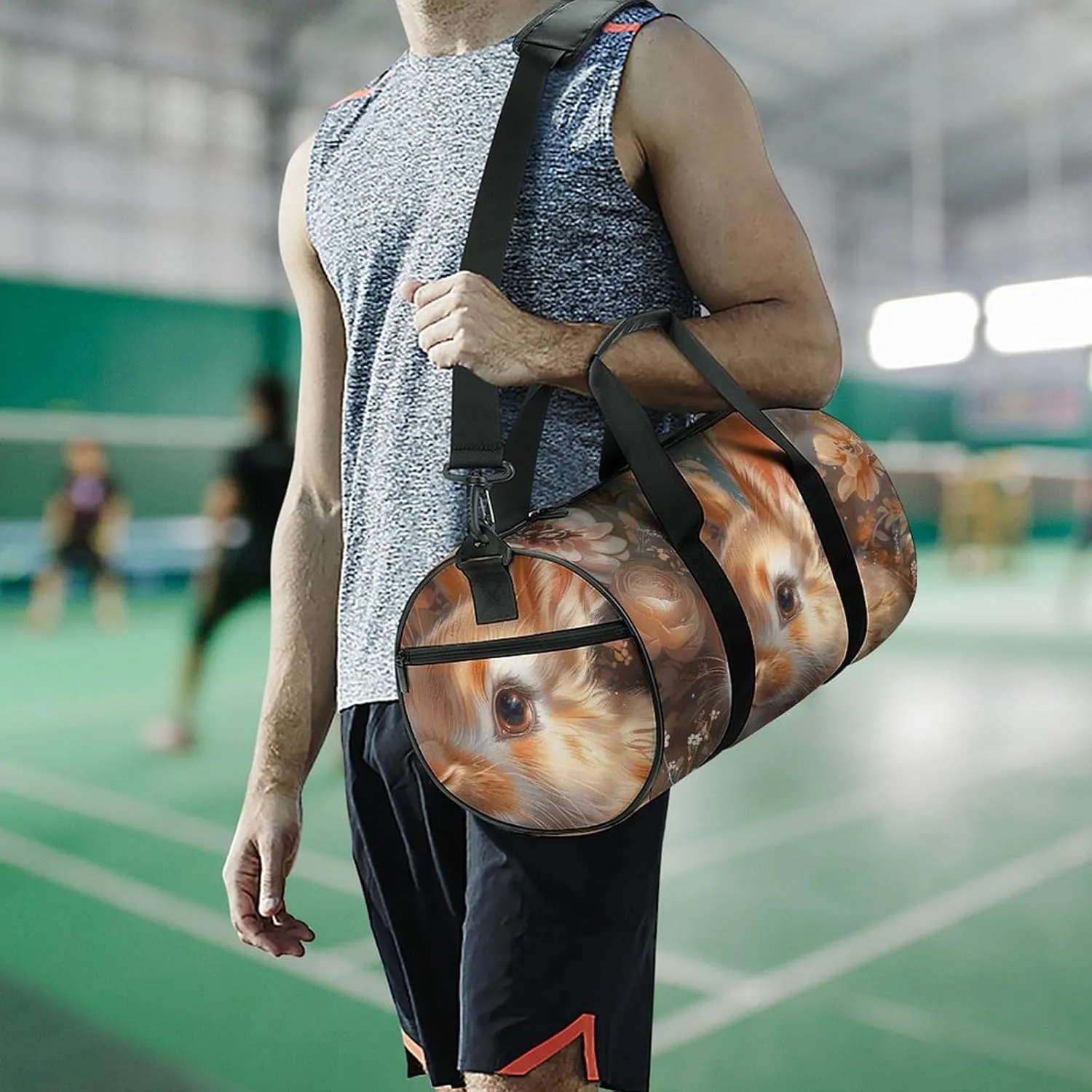 Gym Bags for Men Women Floral Art Bunny Duffle Bag Travel Overnight Bag with Shoe Compartment Tote Bags