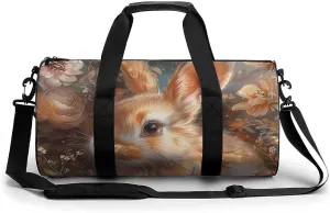 Gym Bags for Men Women Floral Art Bunny Duffle Bag Travel Overnight Bag with Shoe Compartment Tote Bags