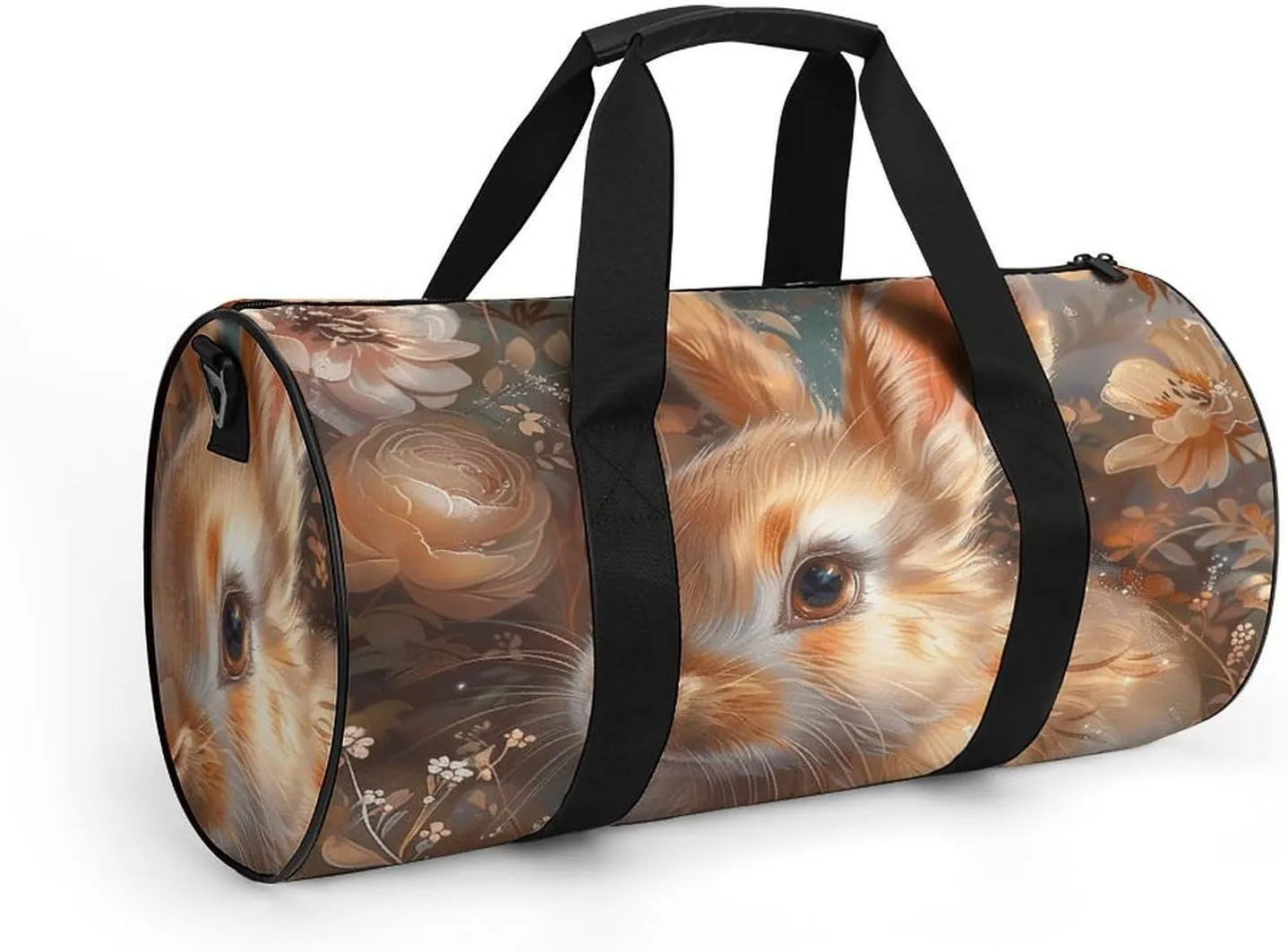 Gym Bags for Men Women Floral Art Bunny Duffle Bag Travel Overnight Bag with Shoe Compartment Tote Bags