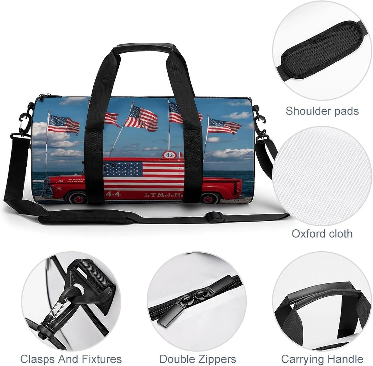 Gym Bags Small 4th Of July Patriotic Truck Duffel Bag Overnight Bag with Shoe Compartment Carryon Bag for Men Women