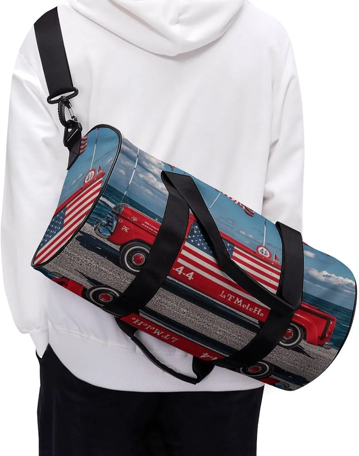 Gym Bags Small 4th Of July Patriotic Truck Duffel Bag Overnight Bag with Shoe Compartment Carryon Bag for Men Women