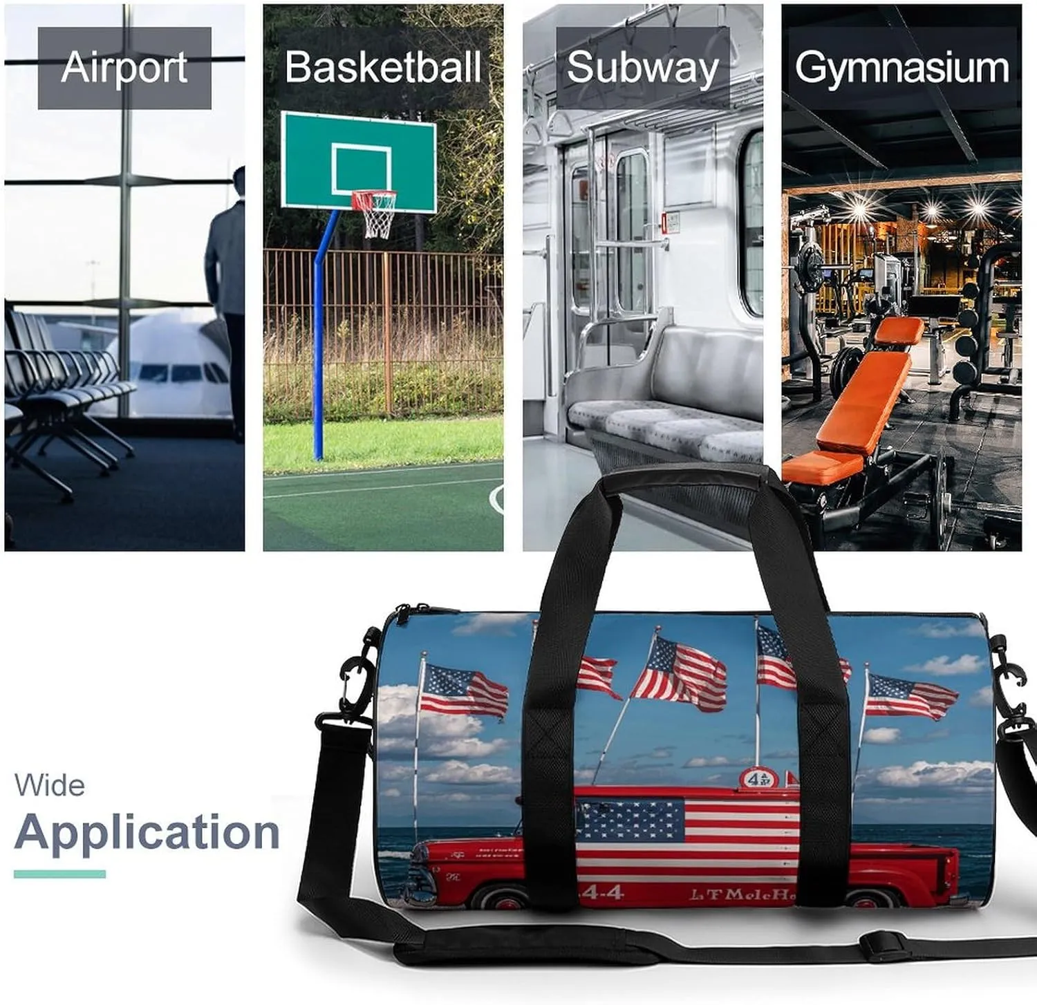 Gym Bags Small 4th Of July Patriotic Truck Duffel Bag Overnight Bag with Shoe Compartment Carryon Bag for Men Women