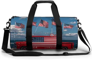 Gym Bags Small 4th Of July Patriotic Truck Duffel Bag Overnight Bag with Shoe Compartment Carryon Bag for Men Women