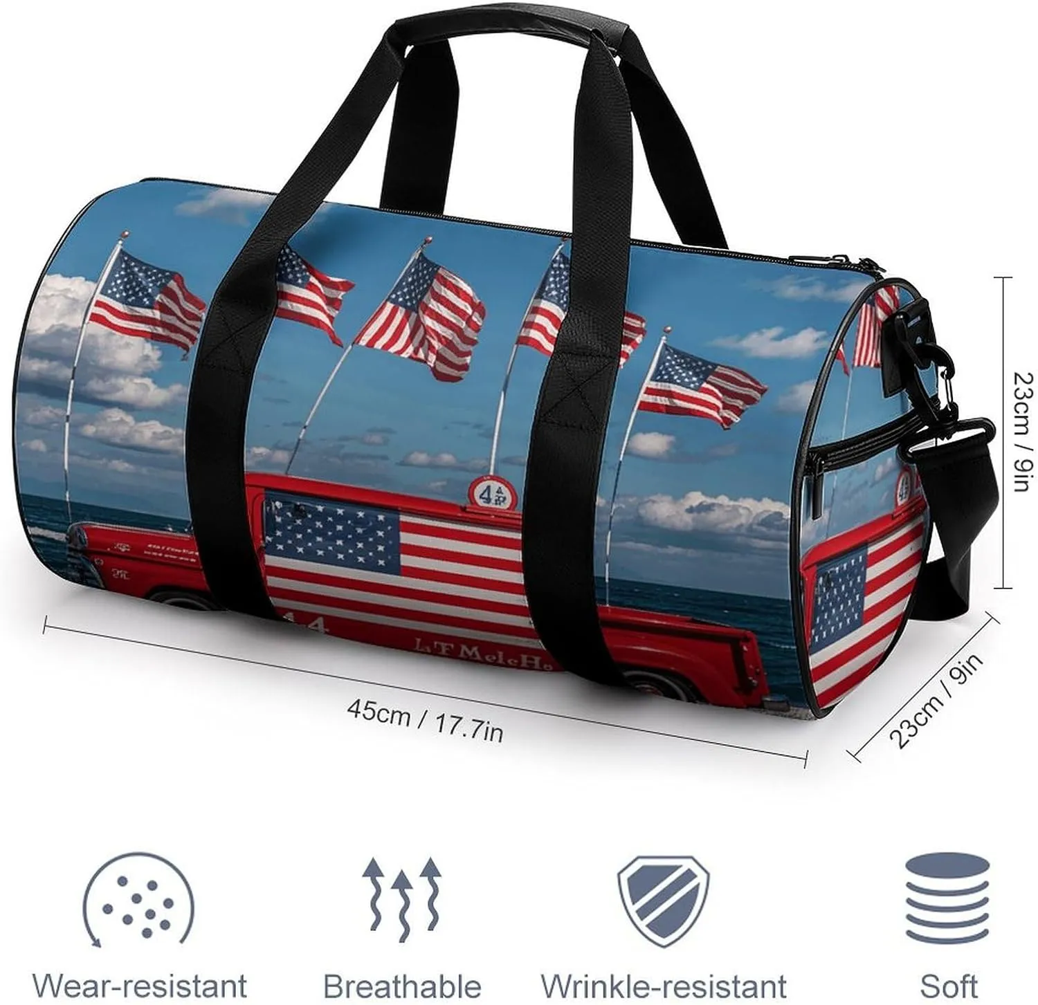 Gym Bags Small 4th Of July Patriotic Truck Duffel Bag Overnight Bag with Shoe Compartment Carryon Bag for Men Women