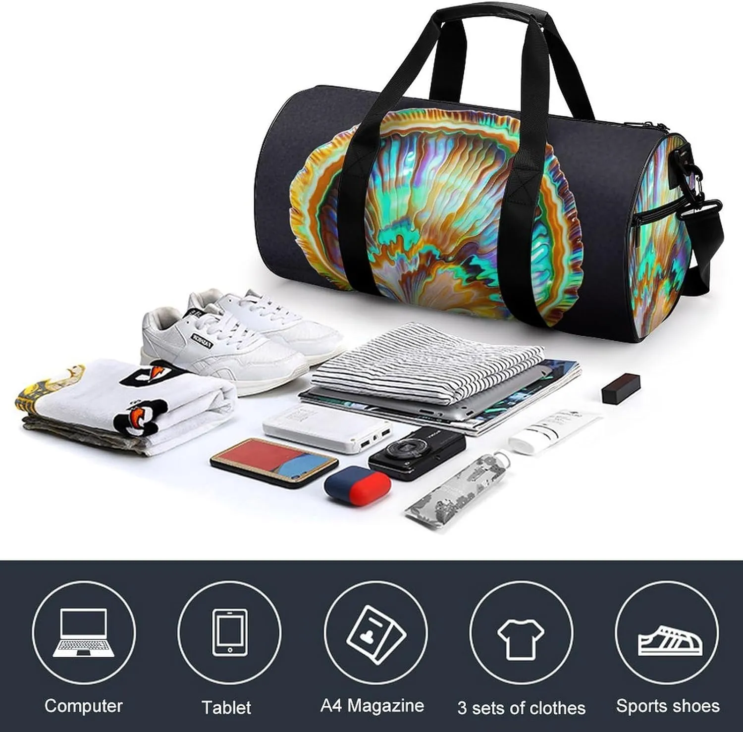 Gym Bags Small Abalone Nacre Duffel Bag Overnight Bag with Shoe Compartment Carryon Bag for Men Women