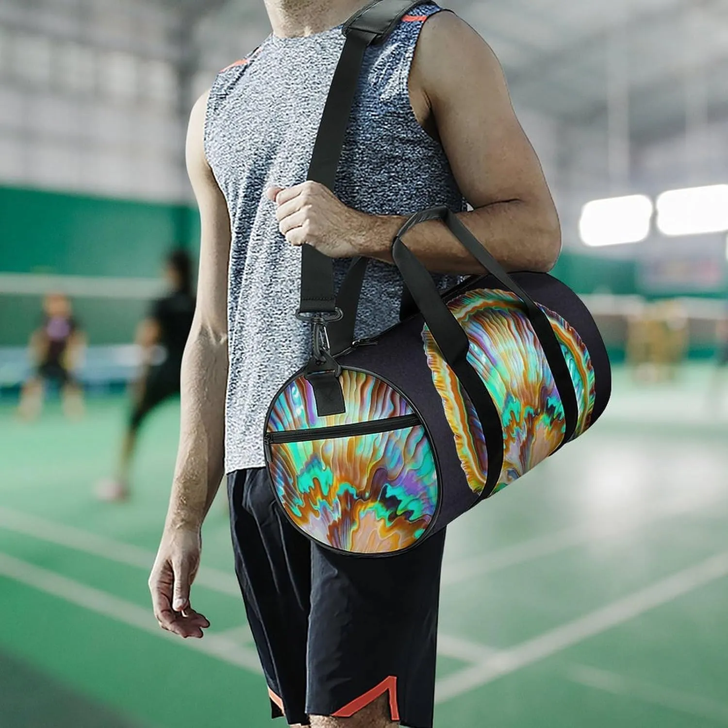 Gym Bags Small Abalone Nacre Duffel Bag Overnight Bag with Shoe Compartment Carryon Bag for Men Women