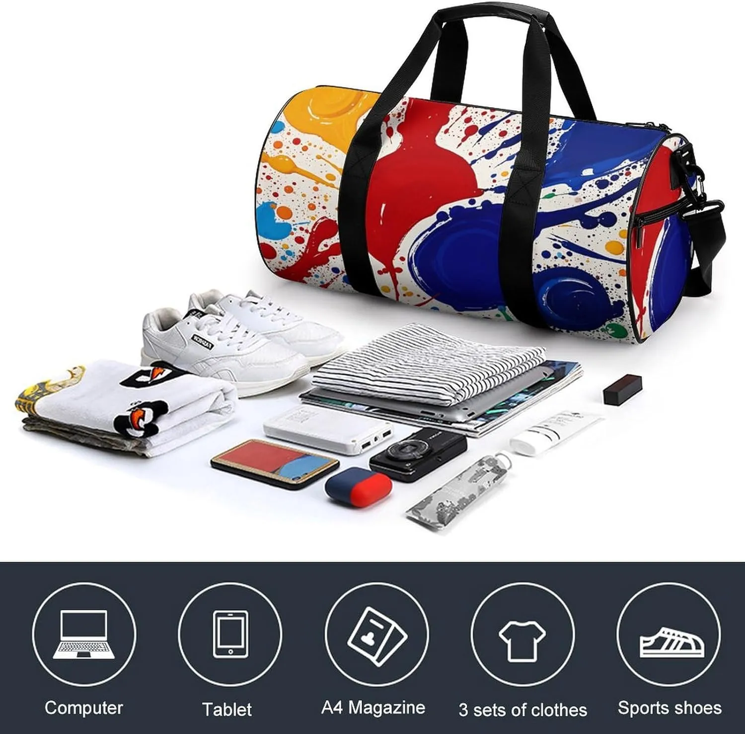 Gym Bags Small Abstract Paint Splashes Duffel Bag Overnight Bag with Shoe Compartment Carryon Bag for Men Women