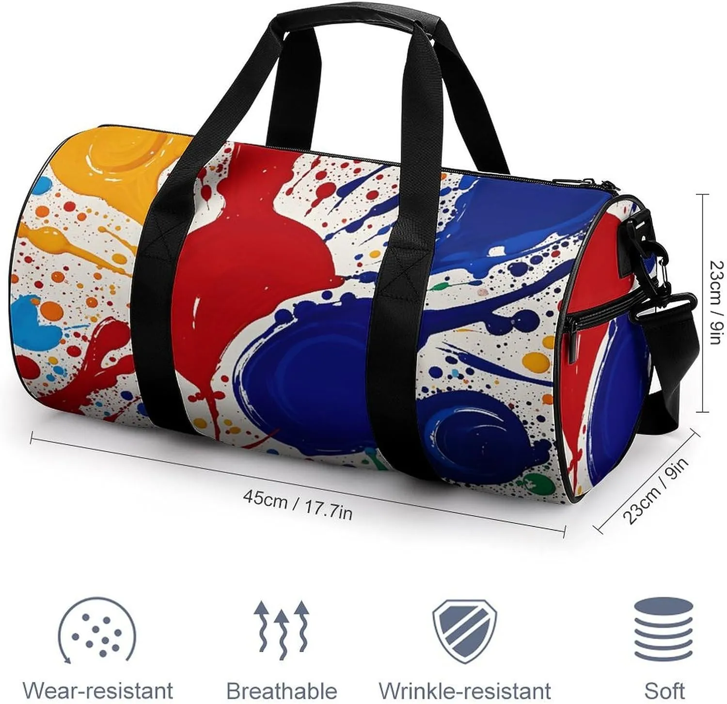 Gym Bags Small Abstract Paint Splashes Duffel Bag Overnight Bag with Shoe Compartment Carryon Bag for Men Women