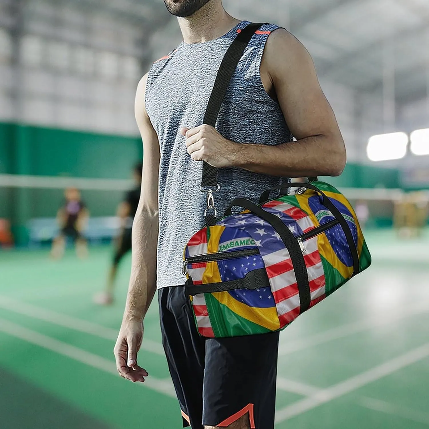 Gym Bags Small American And Brazilian Flags Duffel Bag Overnight Bag with Shoe Compartment Carryon Bag for Men Women