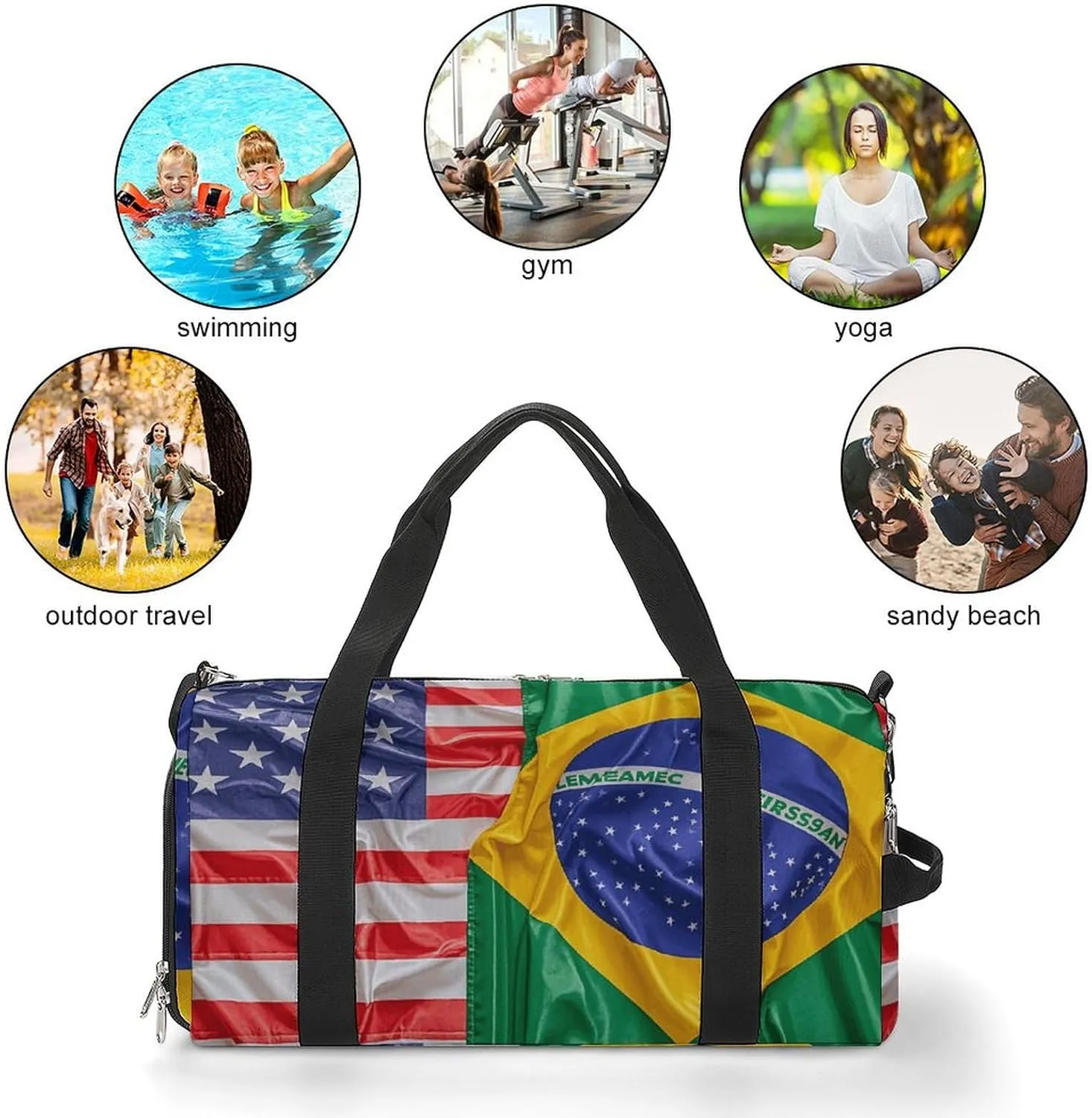 Gym Bags Small American And Brazilian Flags Duffel Bag Overnight Bag with Shoe Compartment Carryon Bag for Men Women