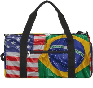 Gym Bags Small American And Brazilian Flags Duffel Bag Overnight Bag with Shoe Compartment Carryon Bag for Men Women