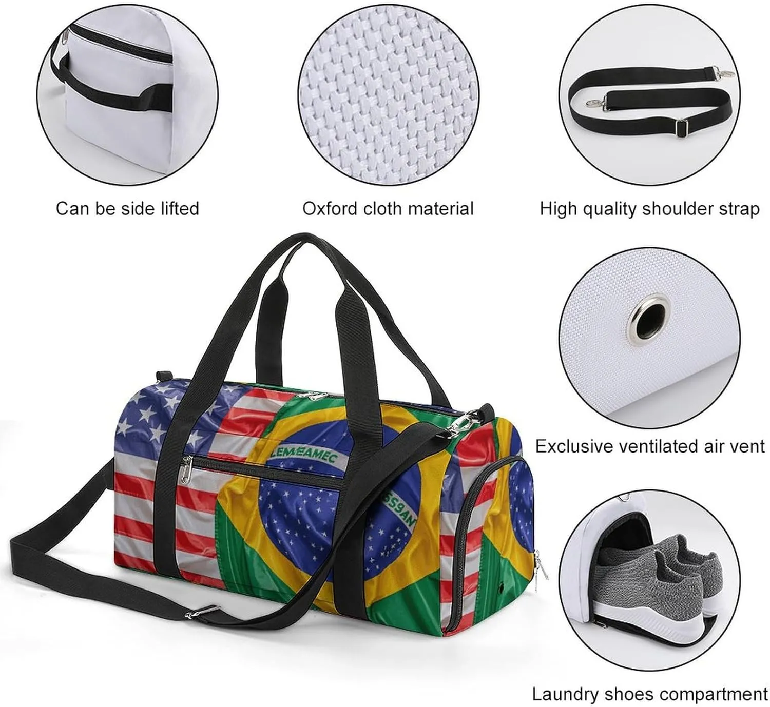 Gym Bags Small American And Brazilian Flags Duffel Bag Overnight Bag with Shoe Compartment Carryon Bag for Men Women