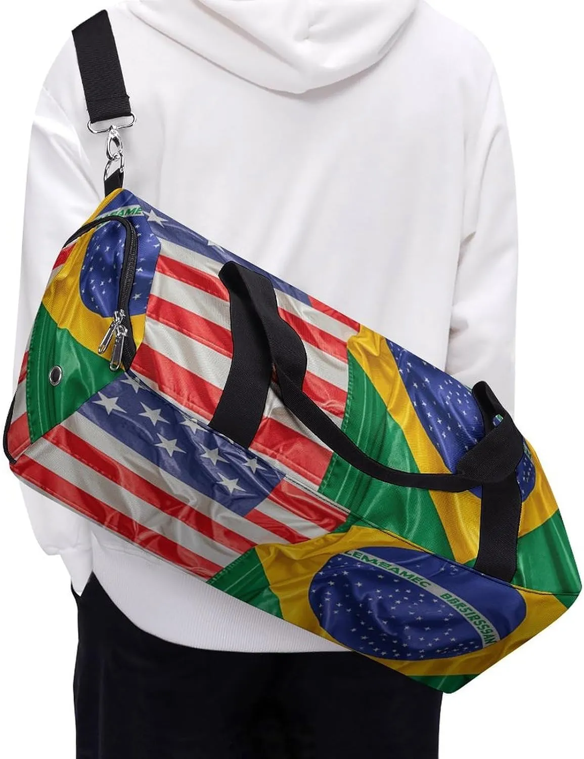 Gym Bags Small American And Brazilian Flags Duffel Bag Overnight Bag with Shoe Compartment Carryon Bag for Men Women