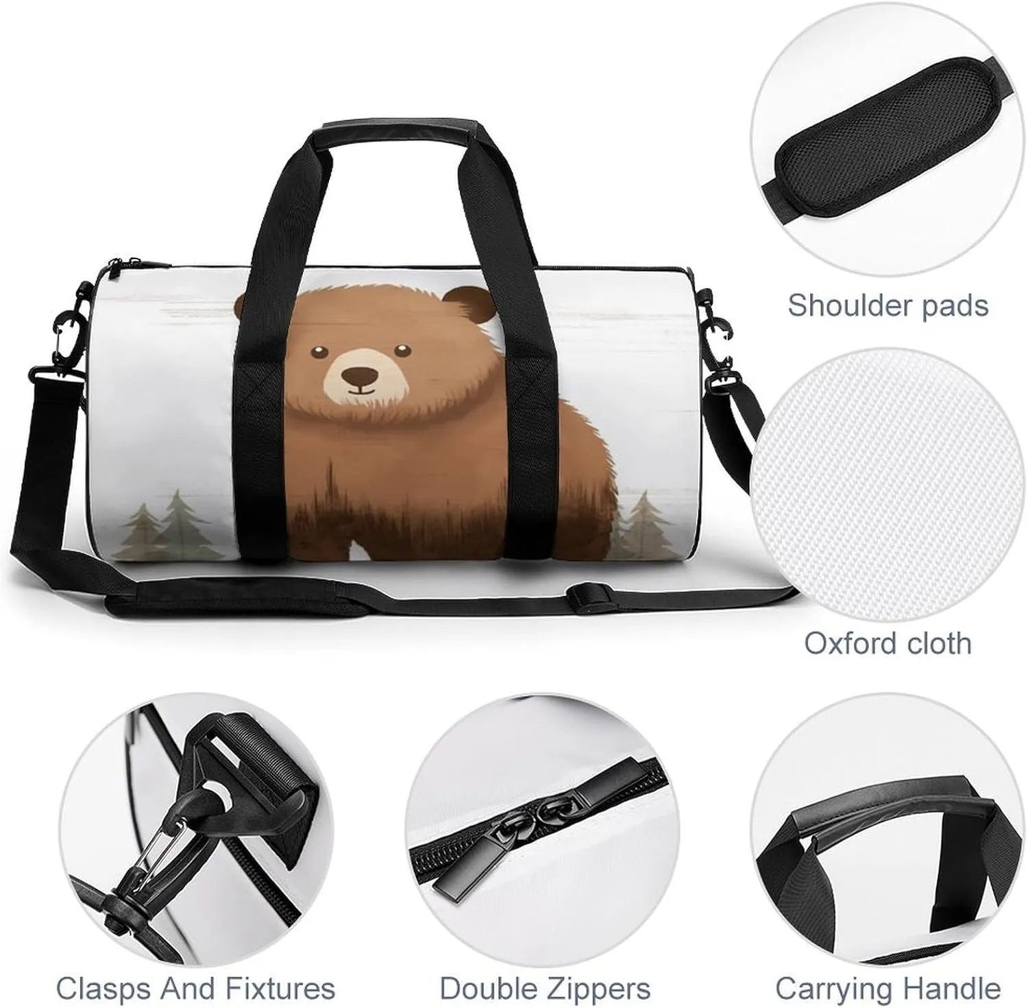 Gym Bags Small Animal Bear Duffel Bag Overnight Bag with Shoe Compartment Carryon Bag for Men Women