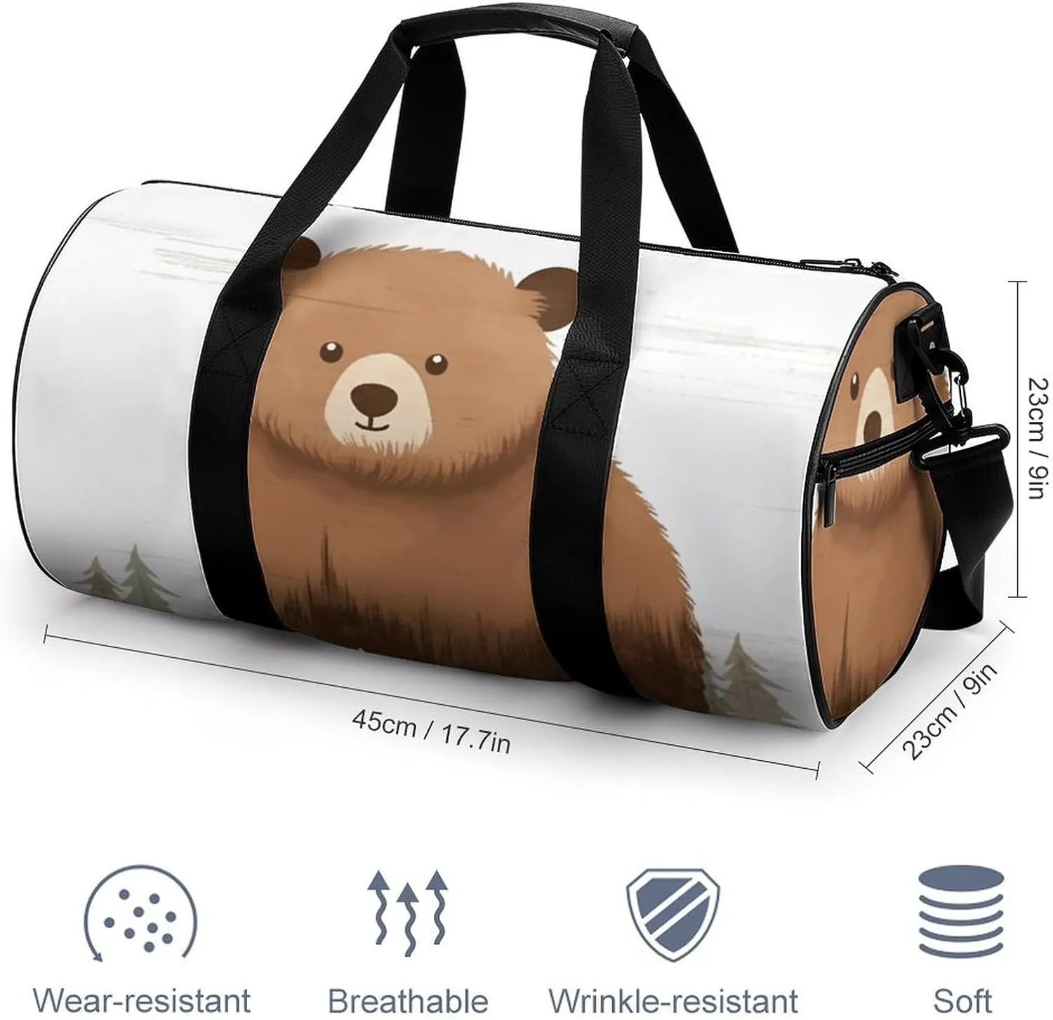 Gym Bags Small Animal Bear Duffel Bag Overnight Bag with Shoe Compartment Carryon Bag for Men Women