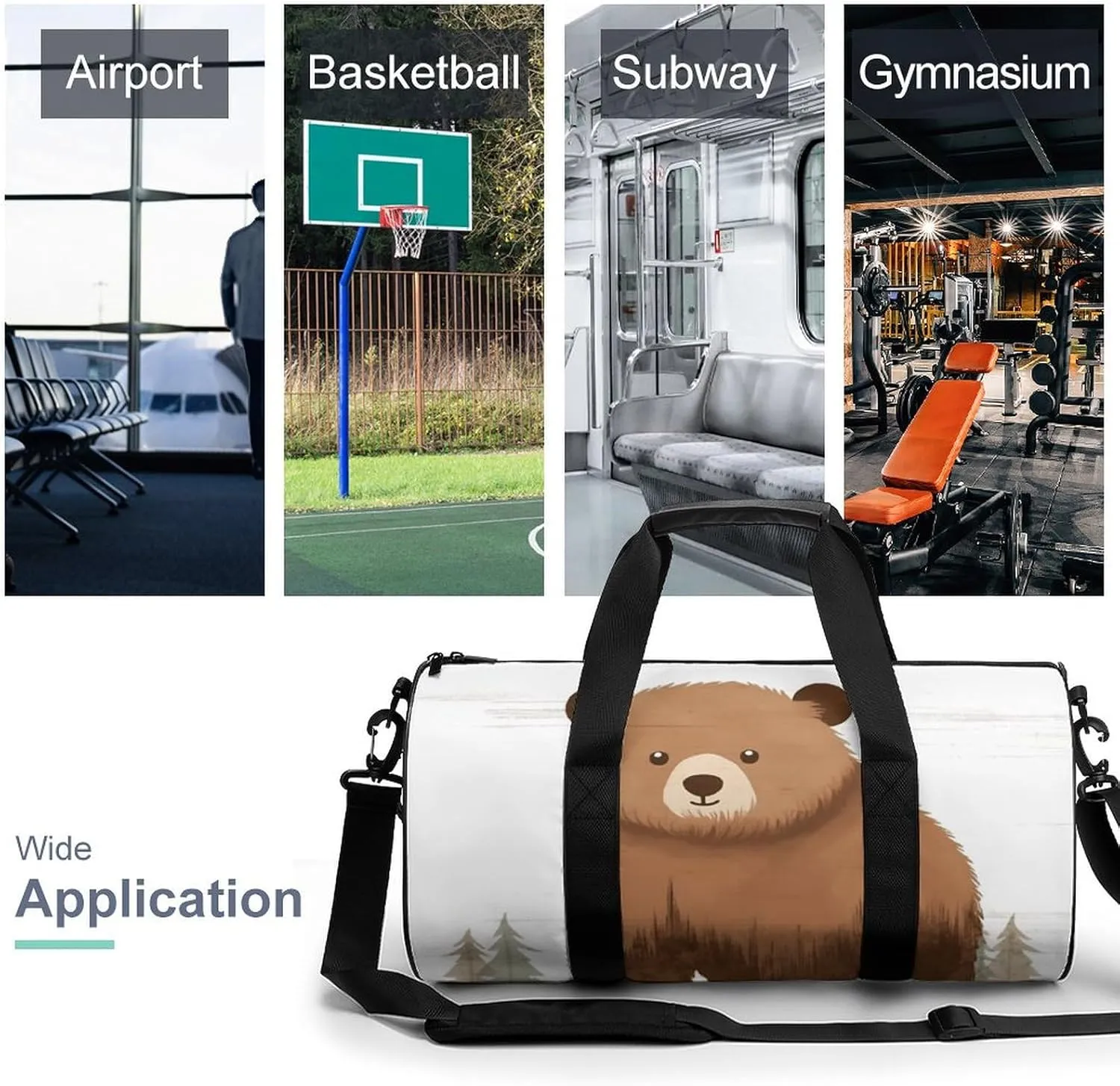 Gym Bags Small Animal Bear Duffel Bag Overnight Bag with Shoe Compartment Carryon Bag for Men Women