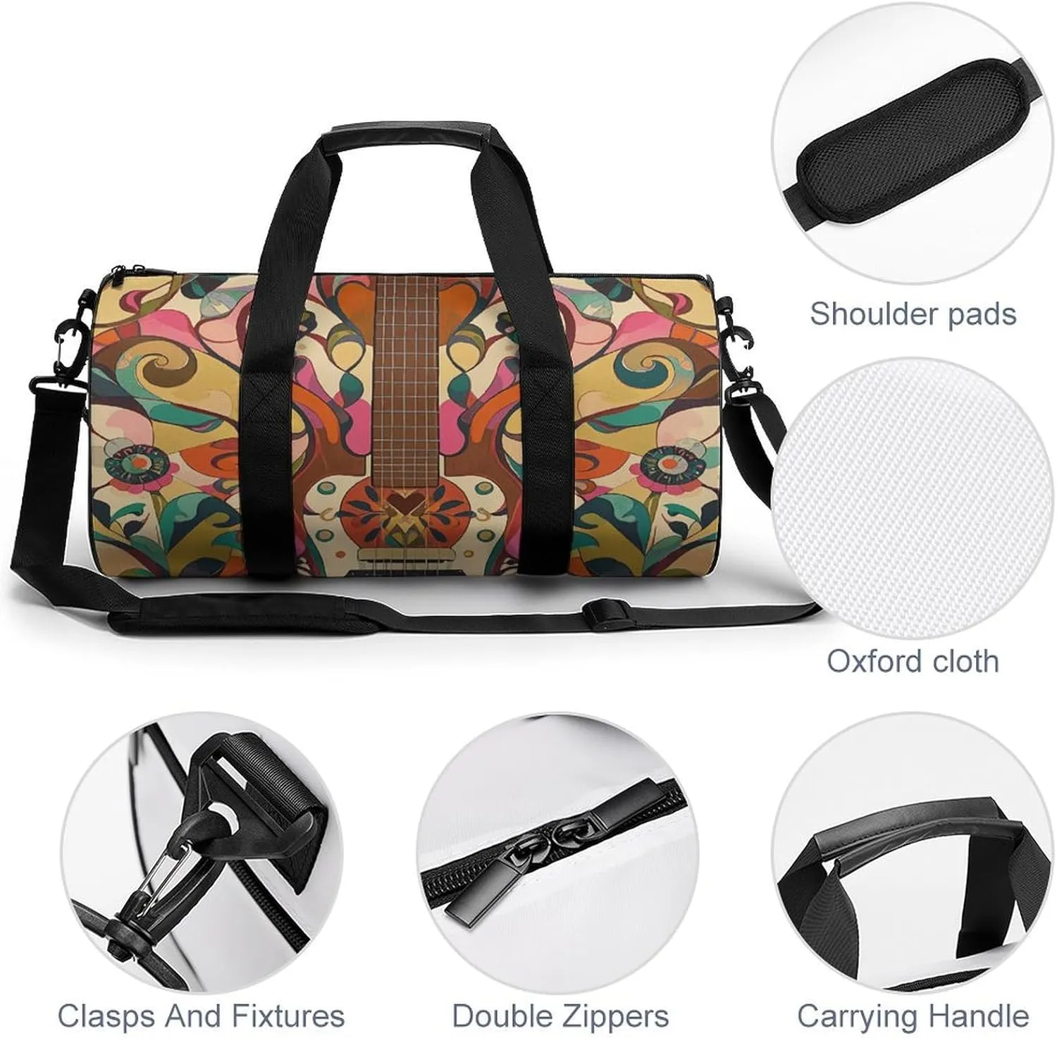 Gym Bags Small Art Guitar Pattern Duffel Bag Overnight Bag with Shoe Compartment Carryon Bag for Men Women