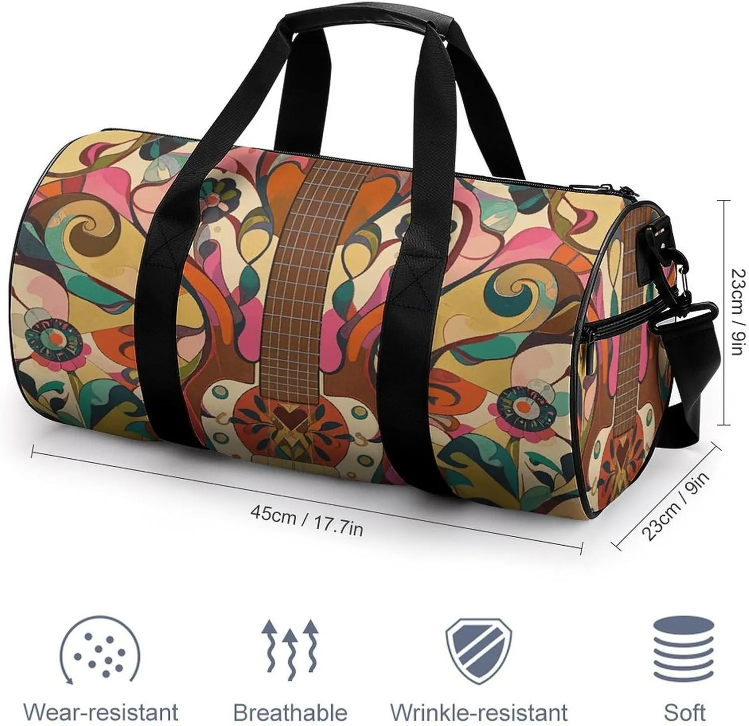 Gym Bags Small Art Guitar Pattern Duffel Bag Overnight Bag with Shoe Compartment Carryon Bag for Men Women