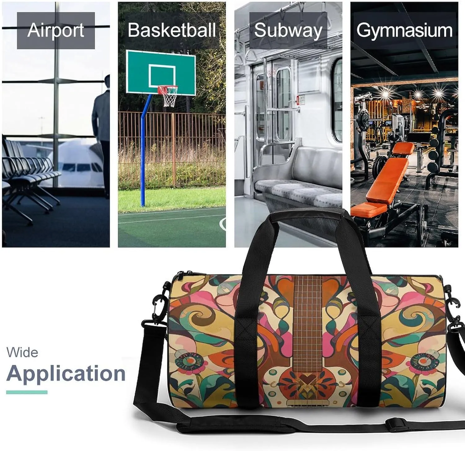 Gym Bags Small Art Guitar Pattern Duffel Bag Overnight Bag with Shoe Compartment Carryon Bag for Men Women