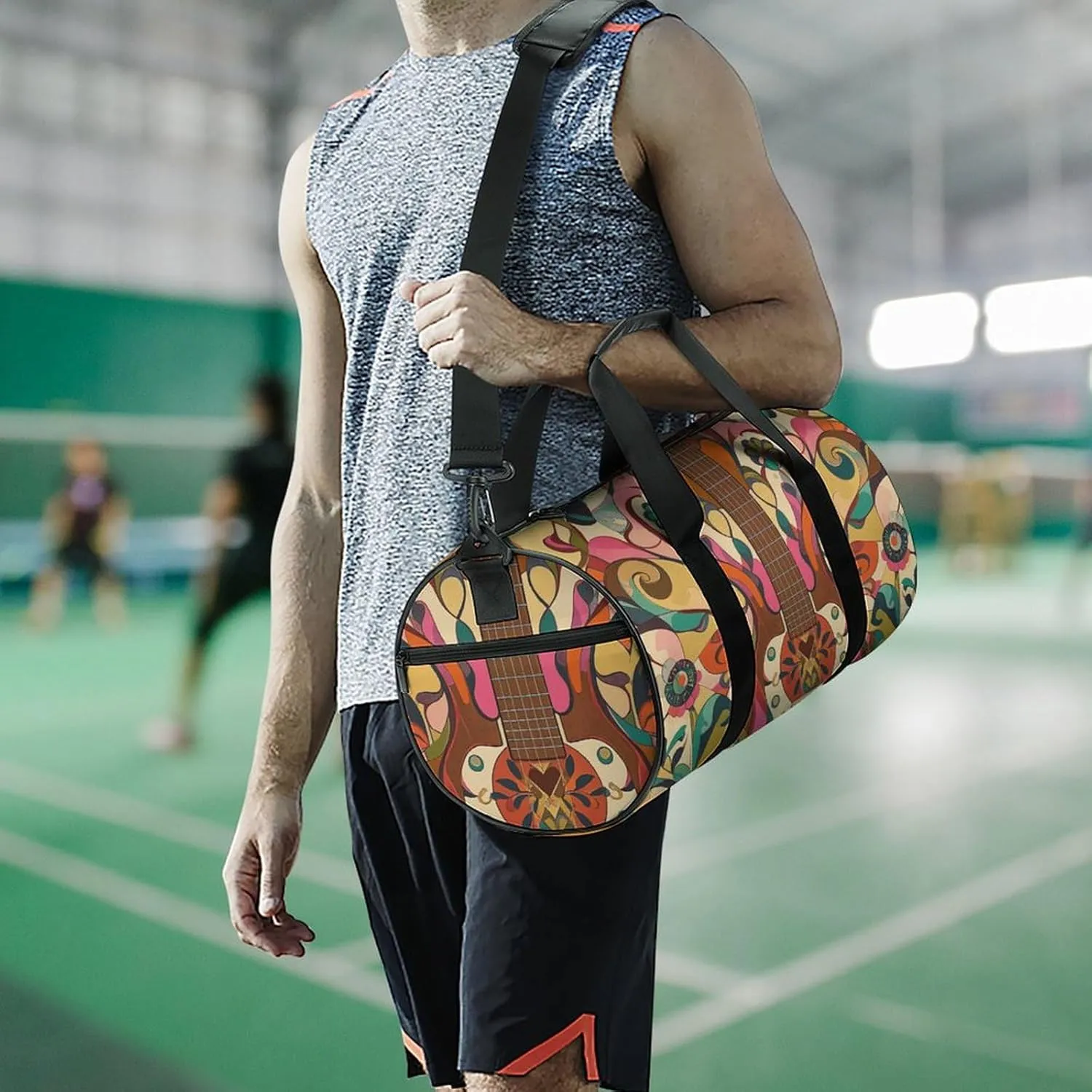 Gym Bags Small Art Guitar Pattern Duffel Bag Overnight Bag with Shoe Compartment Carryon Bag for Men Women