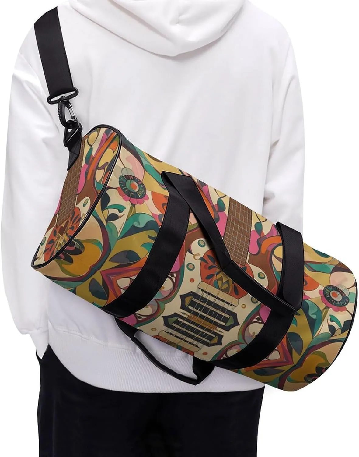 Gym Bags Small Art Guitar Pattern Duffel Bag Overnight Bag with Shoe Compartment Carryon Bag for Men Women