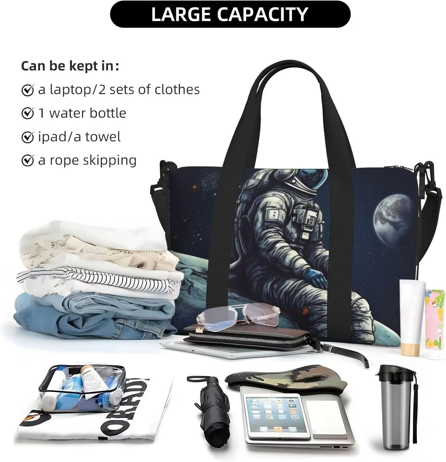 Gym Bags Small Astronaut space Duffel Bag Overnight Bag with Shoe Compartment Carryon Bag for Men Women
