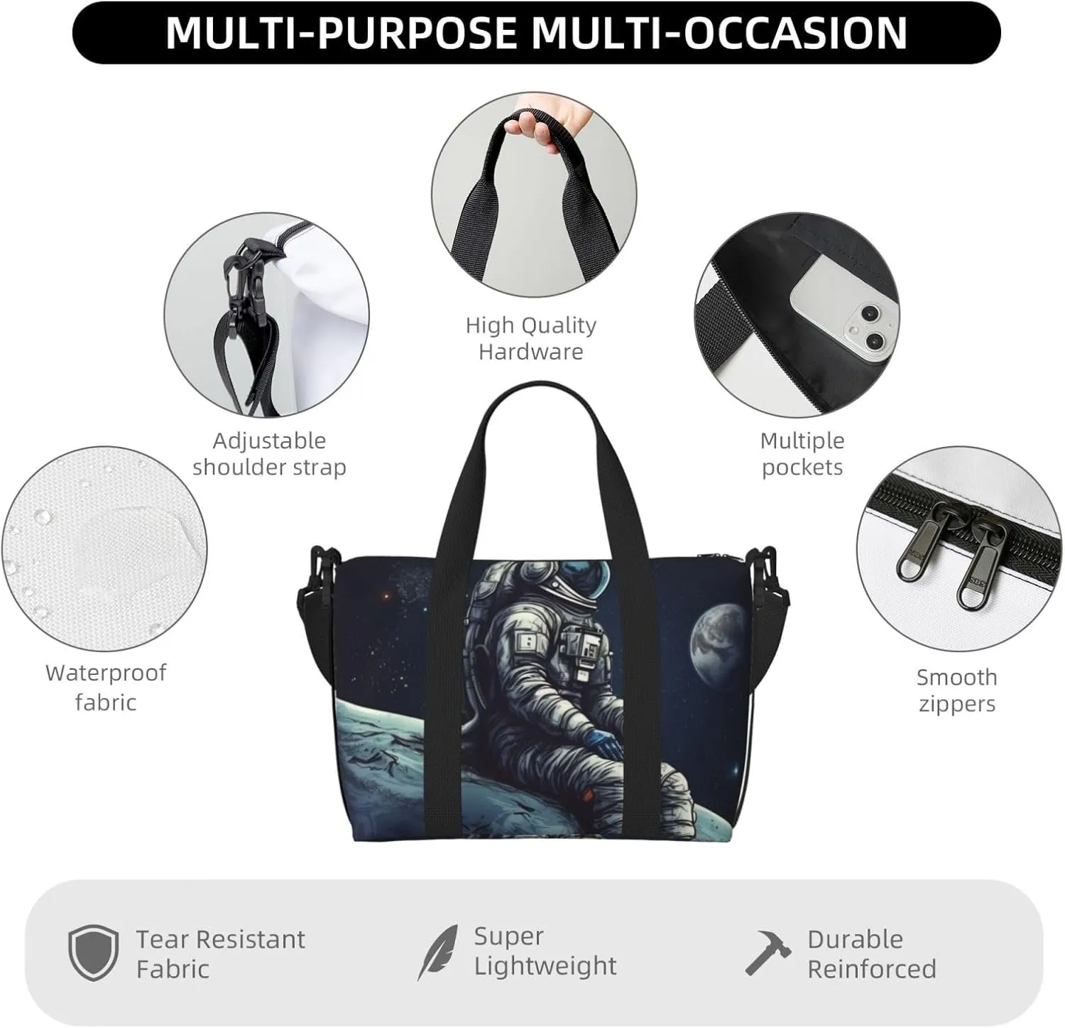 Gym Bags Small Astronaut space Duffel Bag Overnight Bag with Shoe Compartment Carryon Bag for Men Women