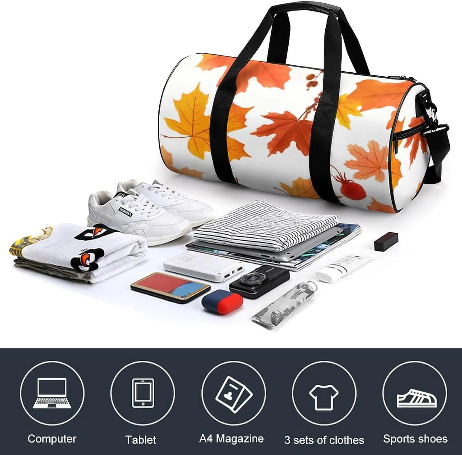 Gym Bags Small Autumn Maple Leaves Duffel Bag Overnight Bag with Shoe Compartment Carryon Bag for Men Women