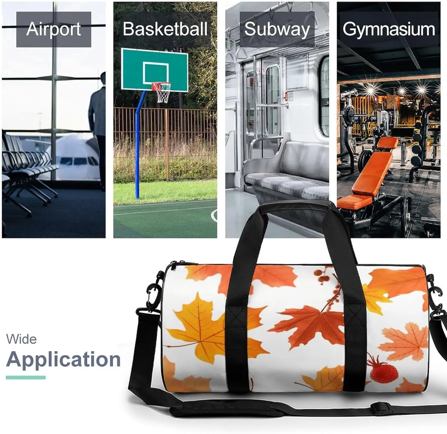 Gym Bags Small Autumn Maple Leaves Duffel Bag Overnight Bag with Shoe Compartment Carryon Bag for Men Women