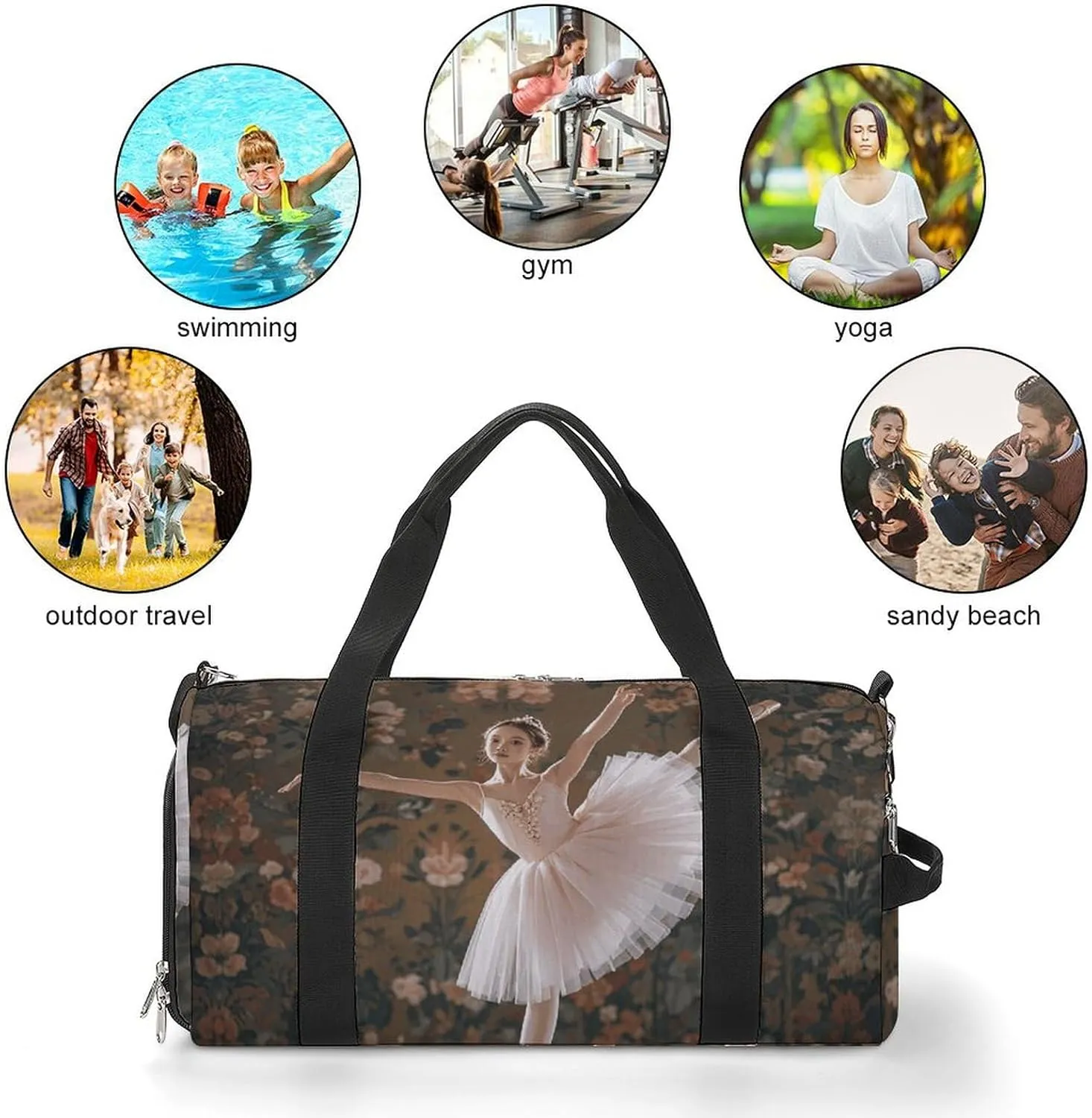 Gym Bags Small Ballerina Dance Duffel Bag Overnight Bag with Shoe Compartment Carryon Bag for Men Women