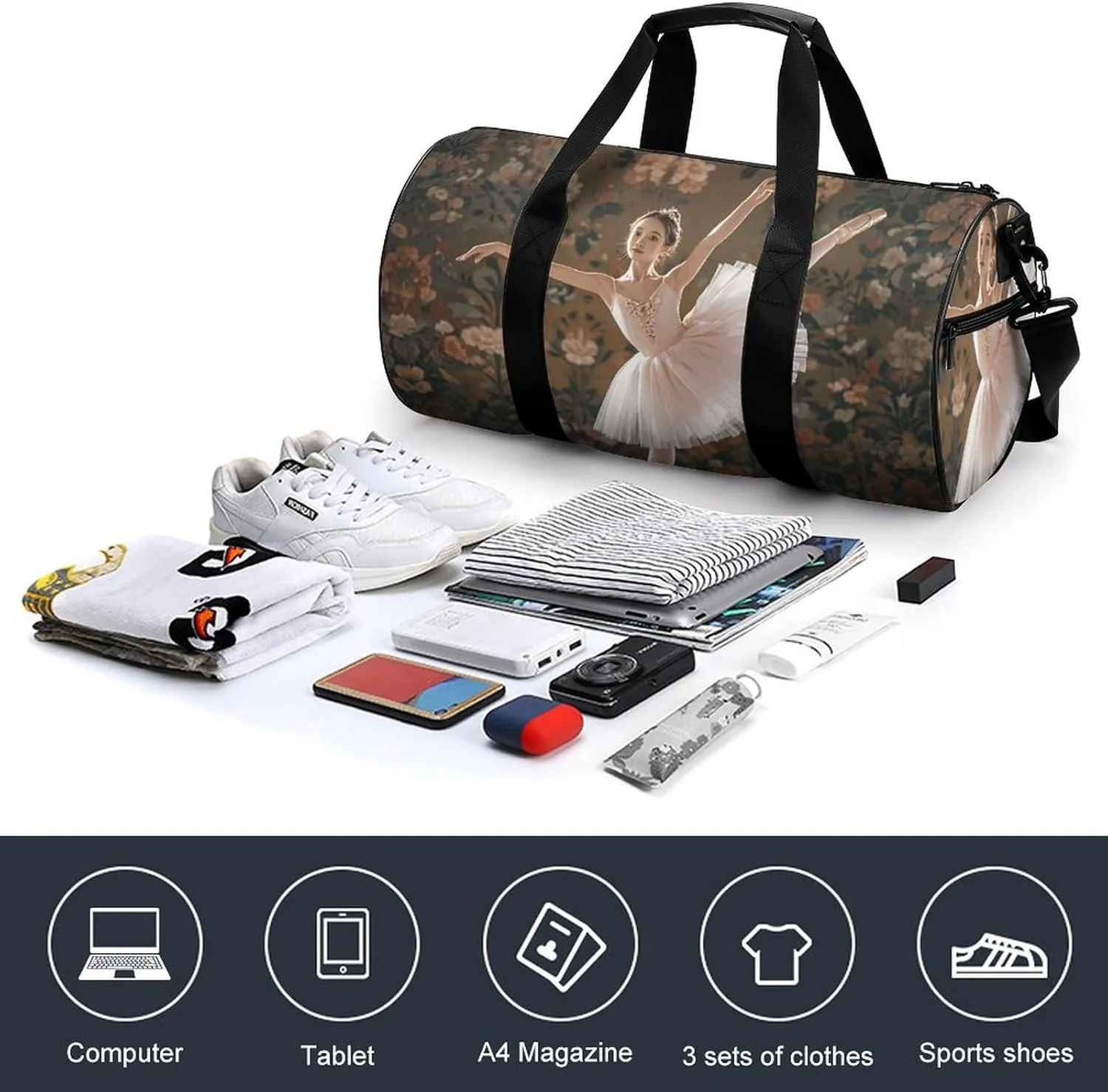 Gym Bags Small Ballerina Dance Duffel Bag Overnight Bag with Shoe Compartment Carryon Bag for Men Women