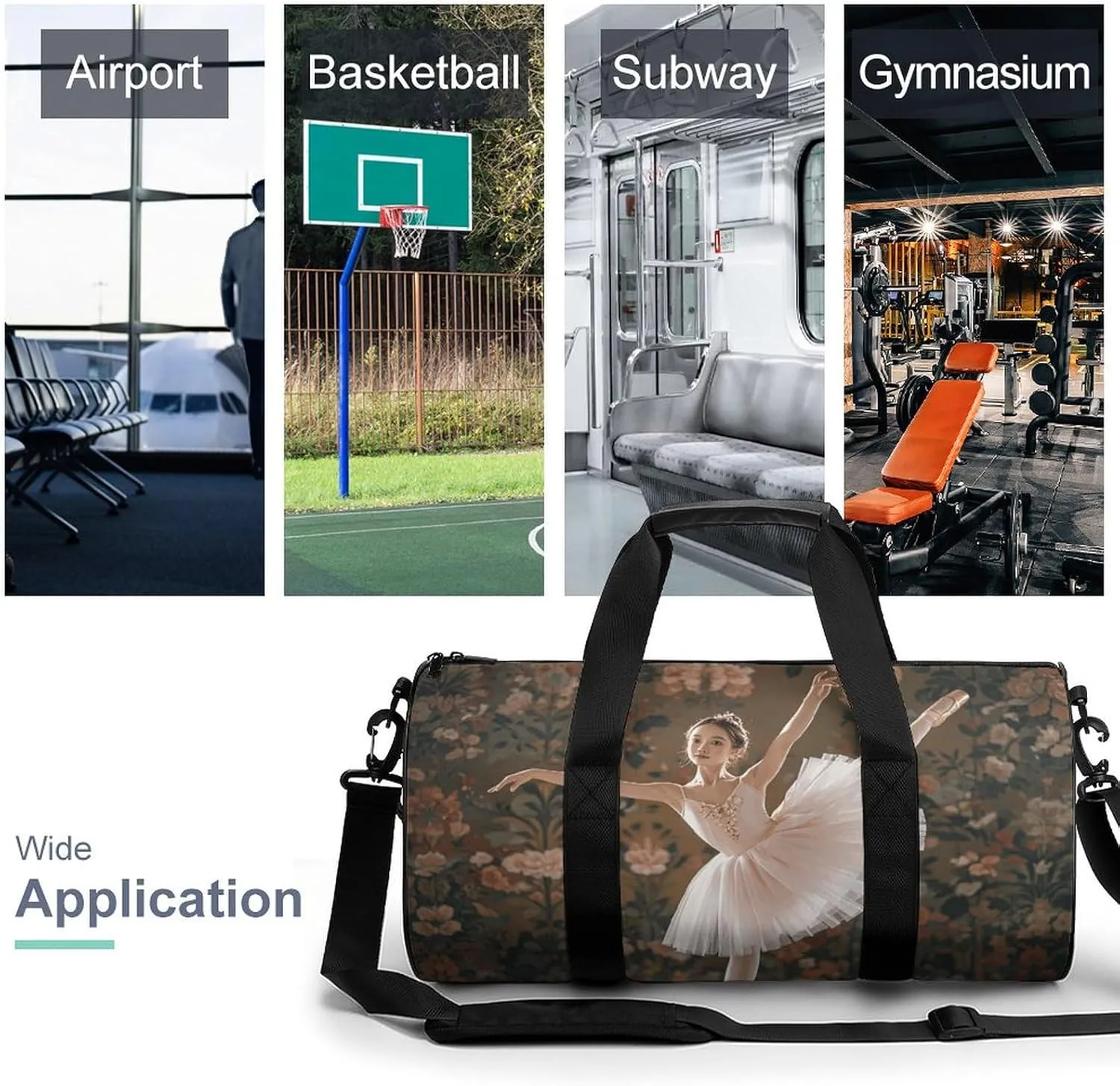 Gym Bags Small Ballerina Dance Duffel Bag Overnight Bag with Shoe Compartment Carryon Bag for Men Women
