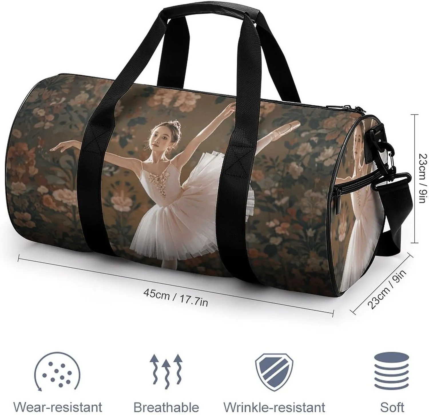 Gym Bags Small Ballerina Dance Duffel Bag Overnight Bag with Shoe Compartment Carryon Bag for Men Women