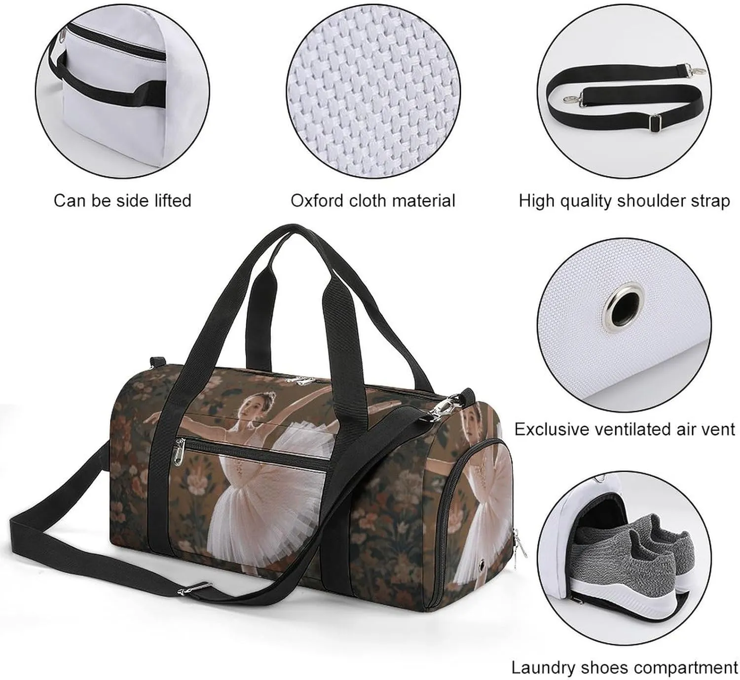 Gym Bags Small Ballerina Dance Duffel Bag Overnight Bag with Shoe Compartment Carryon Bag for Men Women