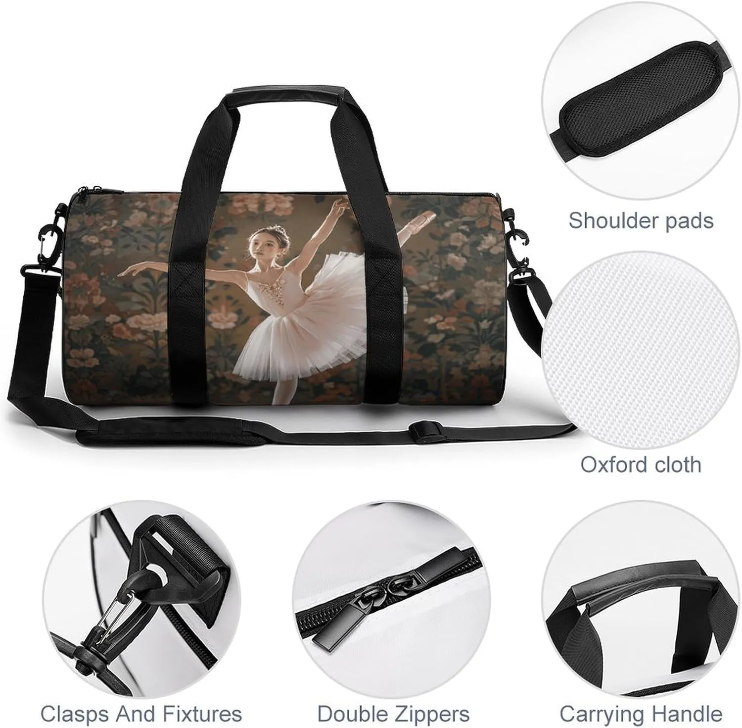 Gym Bags Small Ballerina Dance Duffel Bag Overnight Bag with Shoe Compartment Carryon Bag for Men Women