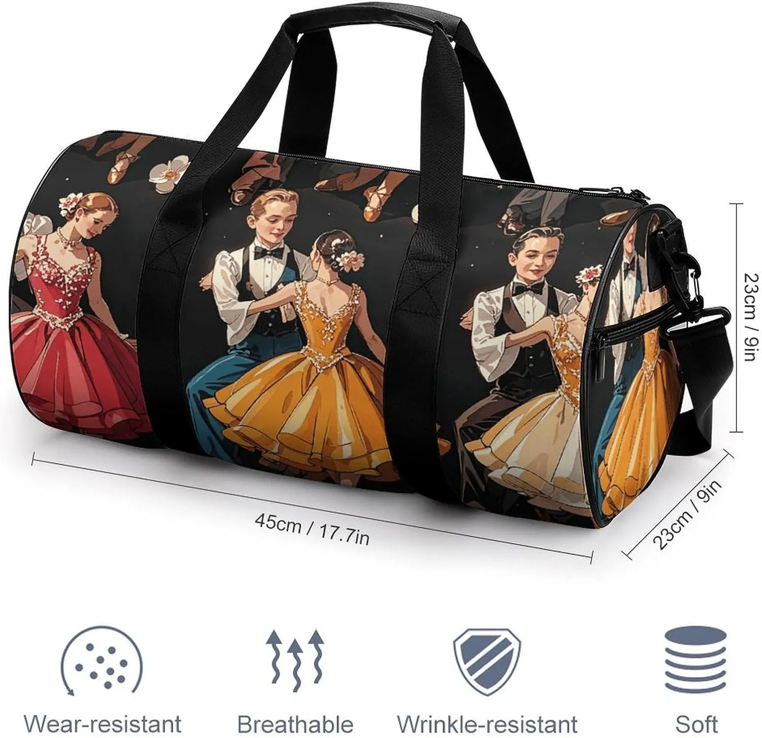 Gym Bags Small Ballroom Dance Small Pattern Duffel Bag Overnight Bag with Shoe Compartment Carryon Bag for Men Women