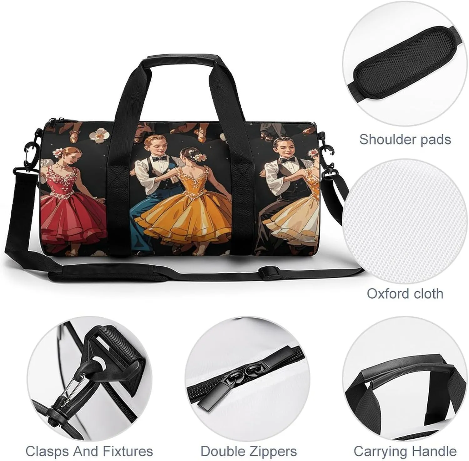 Gym Bags Small Ballroom Dance Small Pattern Duffel Bag Overnight Bag with Shoe Compartment Carryon Bag for Men Women