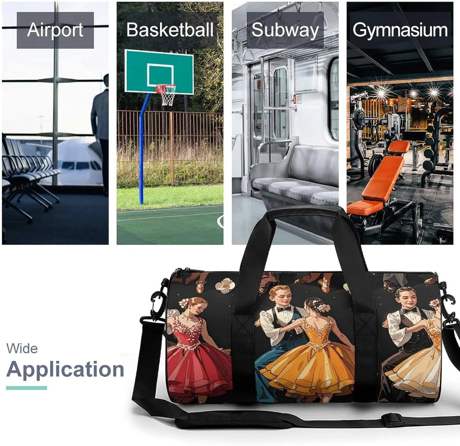 Gym Bags Small Ballroom Dance Small Pattern Duffel Bag Overnight Bag with Shoe Compartment Carryon Bag for Men Women