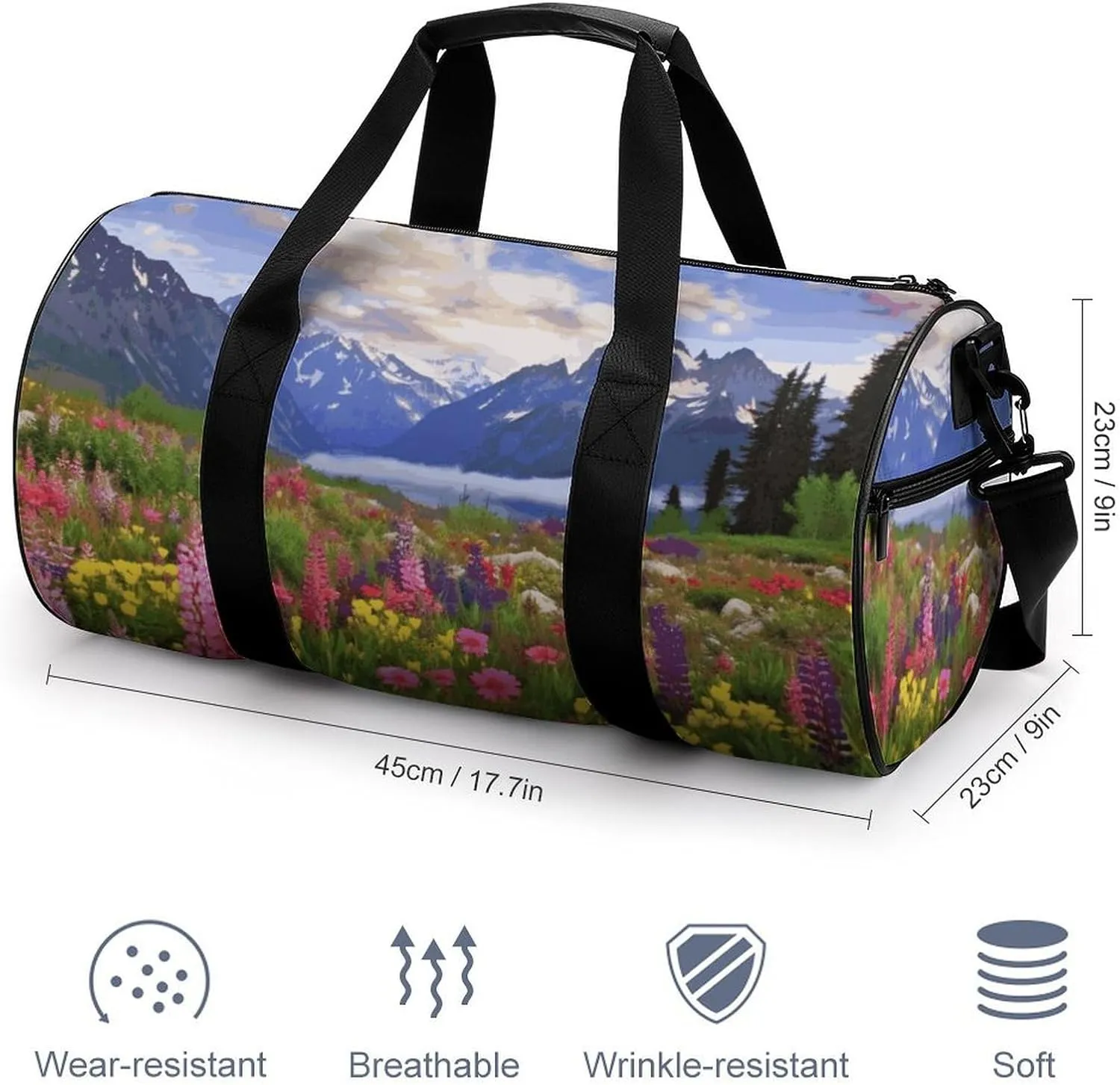 Gym Bags Small Beautiful Flowers Mountain Duffel Bag Overnight Bag with Shoe Compartment Carryon Bag for Men Women