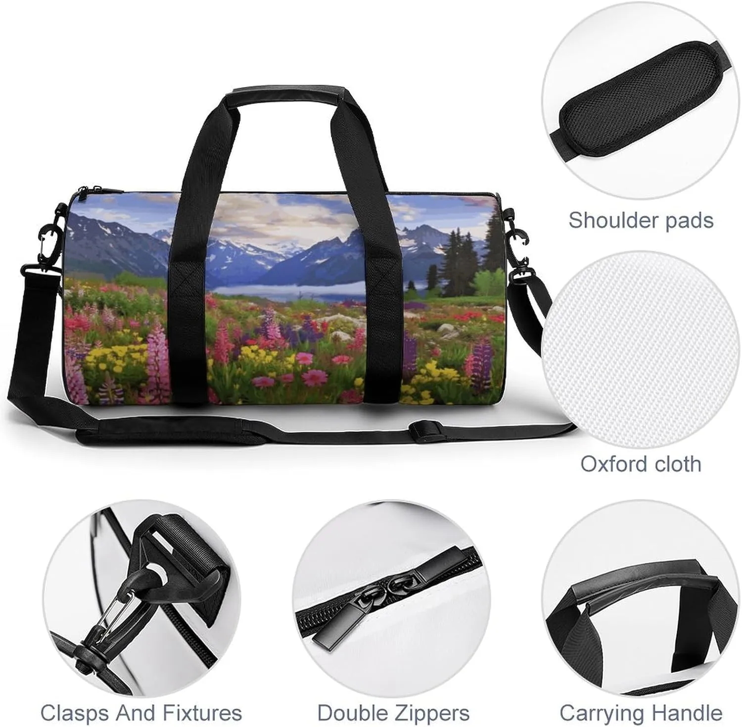 Gym Bags Small Beautiful Flowers Mountain Duffel Bag Overnight Bag with Shoe Compartment Carryon Bag for Men Women