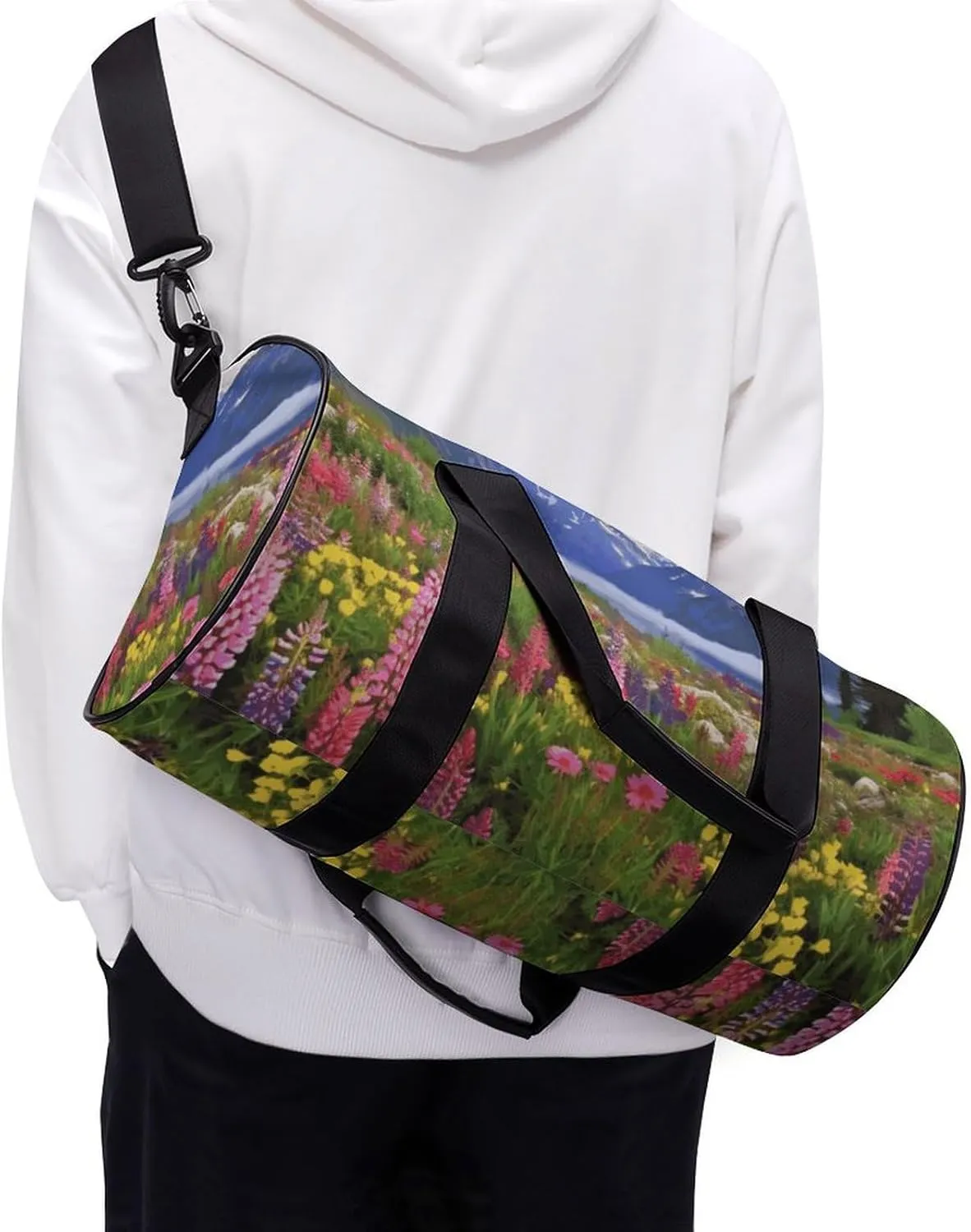 Gym Bags Small Beautiful Flowers Mountain Duffel Bag Overnight Bag with Shoe Compartment Carryon Bag for Men Women