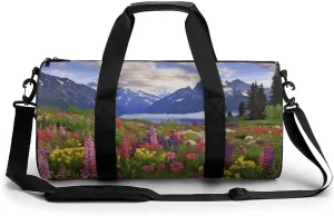 Gym Bags Small Beautiful Flowers Mountain Duffel Bag Overnight Bag with Shoe Compartment Carryon Bag for Men Women