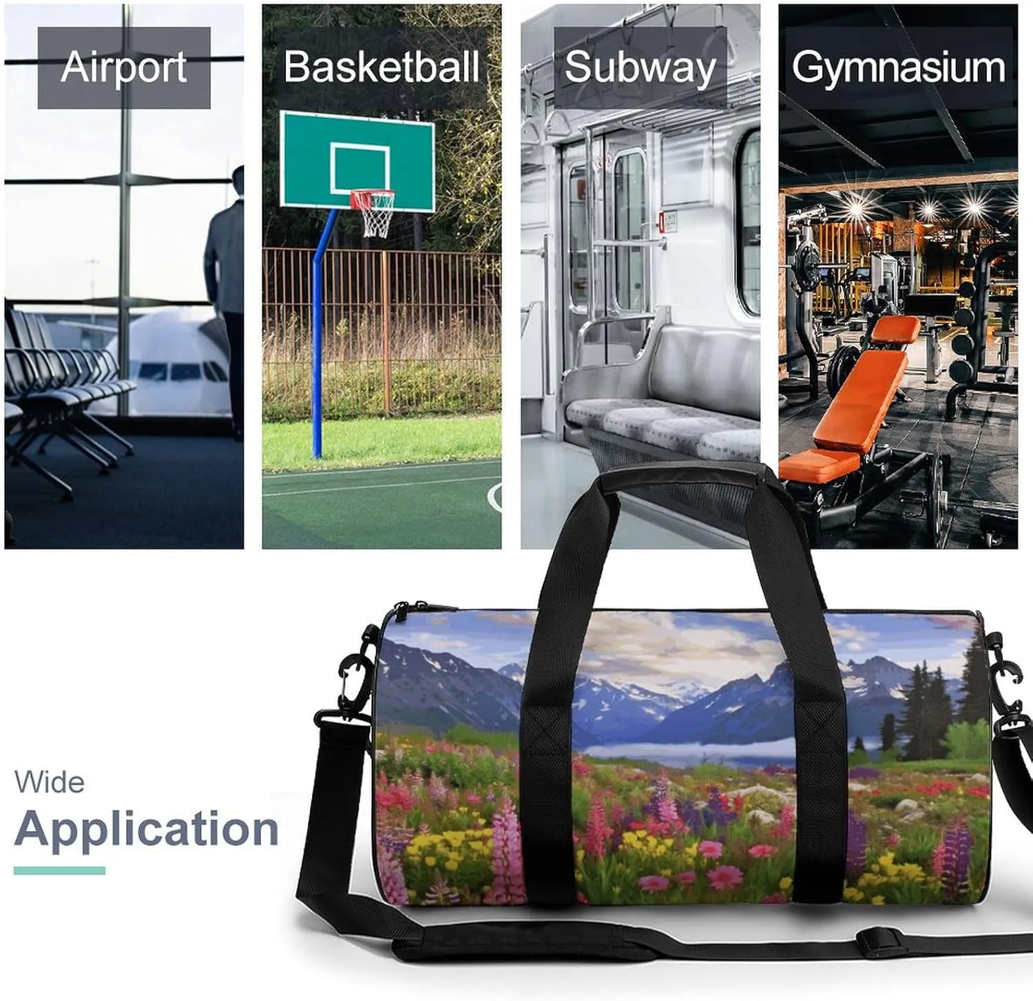Gym Bags Small Beautiful Flowers Mountain Duffel Bag Overnight Bag with Shoe Compartment Carryon Bag for Men Women