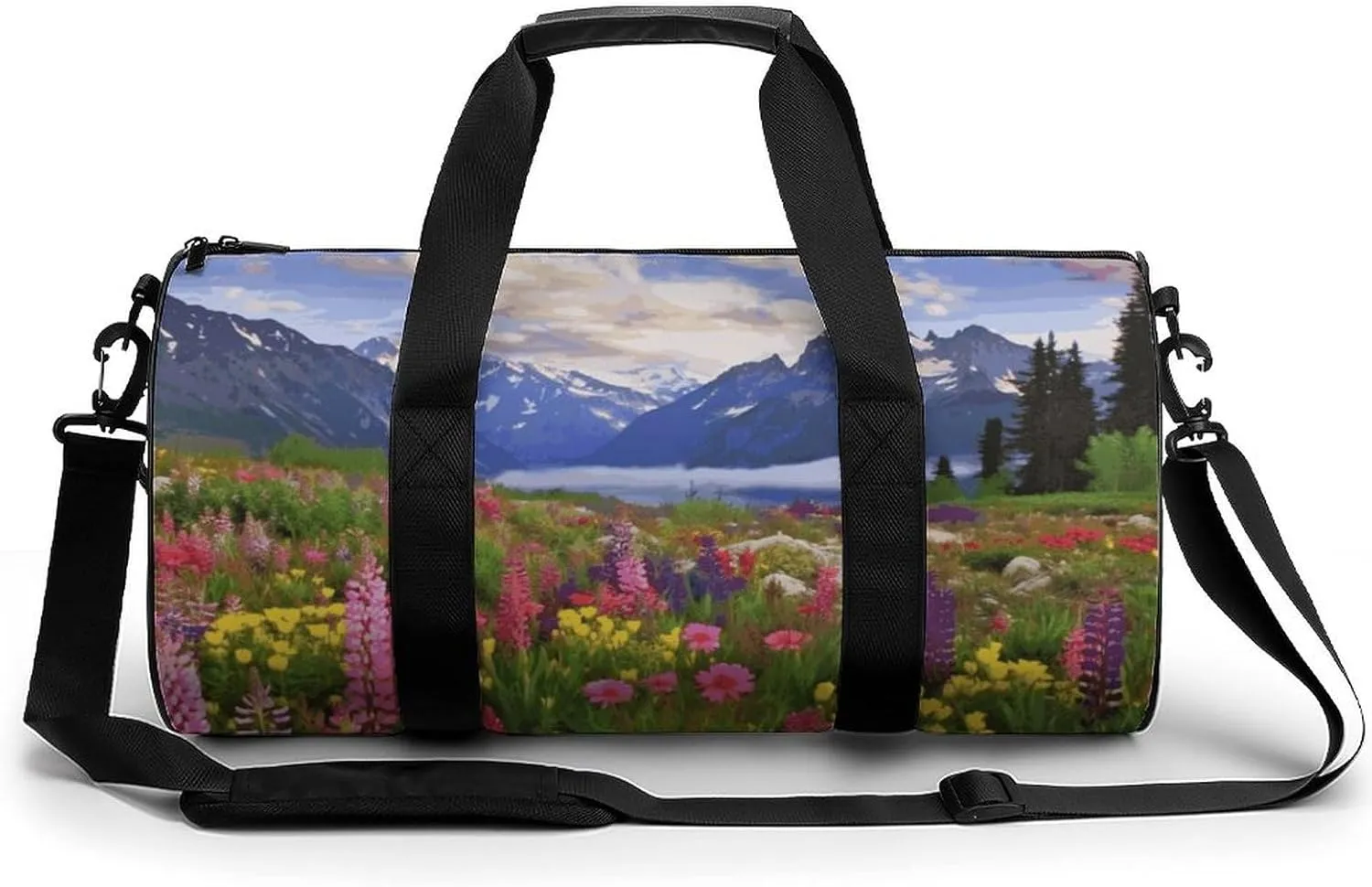 Gym Bags Small Beautiful Flowers Mountain Duffel Bag Overnight Bag with Shoe Compartment Carryon Bag for Men Women