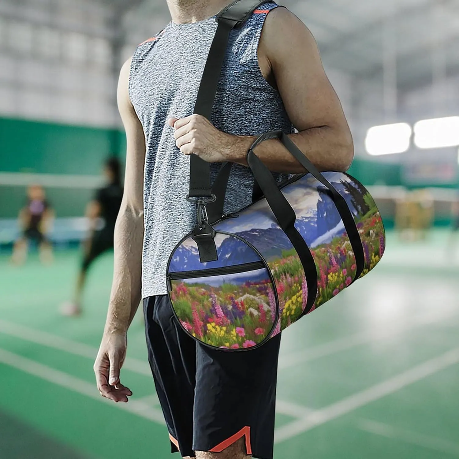 Gym Bags Small Beautiful Flowers Mountain Duffel Bag Overnight Bag with Shoe Compartment Carryon Bag for Men Women