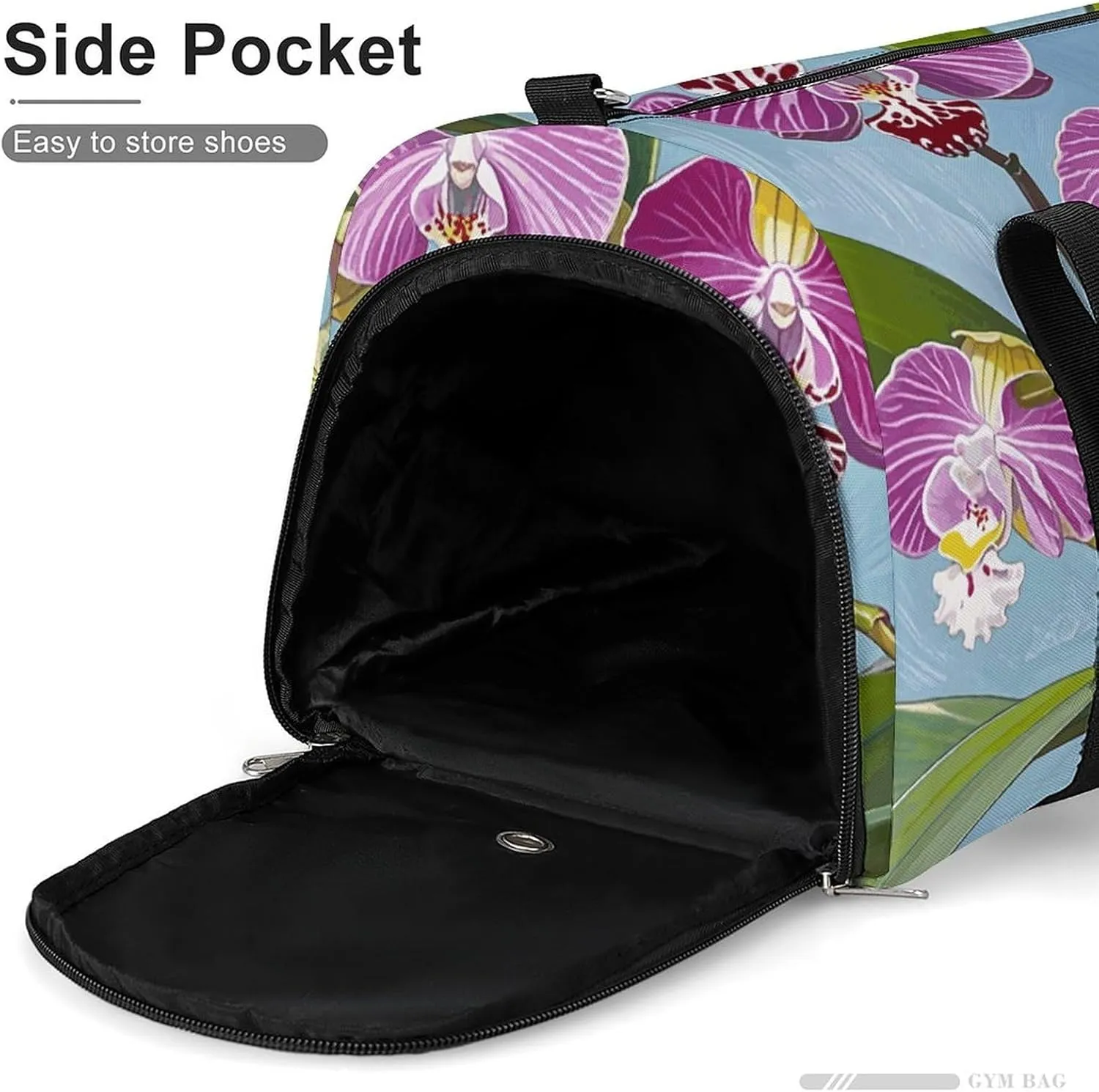 Gym Bags Small Bell Orchid Pattern Duffel Bag Overnight Bag with Shoe Compartment Carryon Bag for Men Women